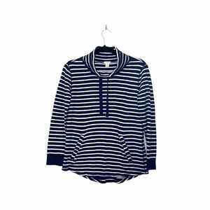 J. Crew Factory Navy Blue & White Striped Cowl Neck Sweatshirt Xsmall Women’s